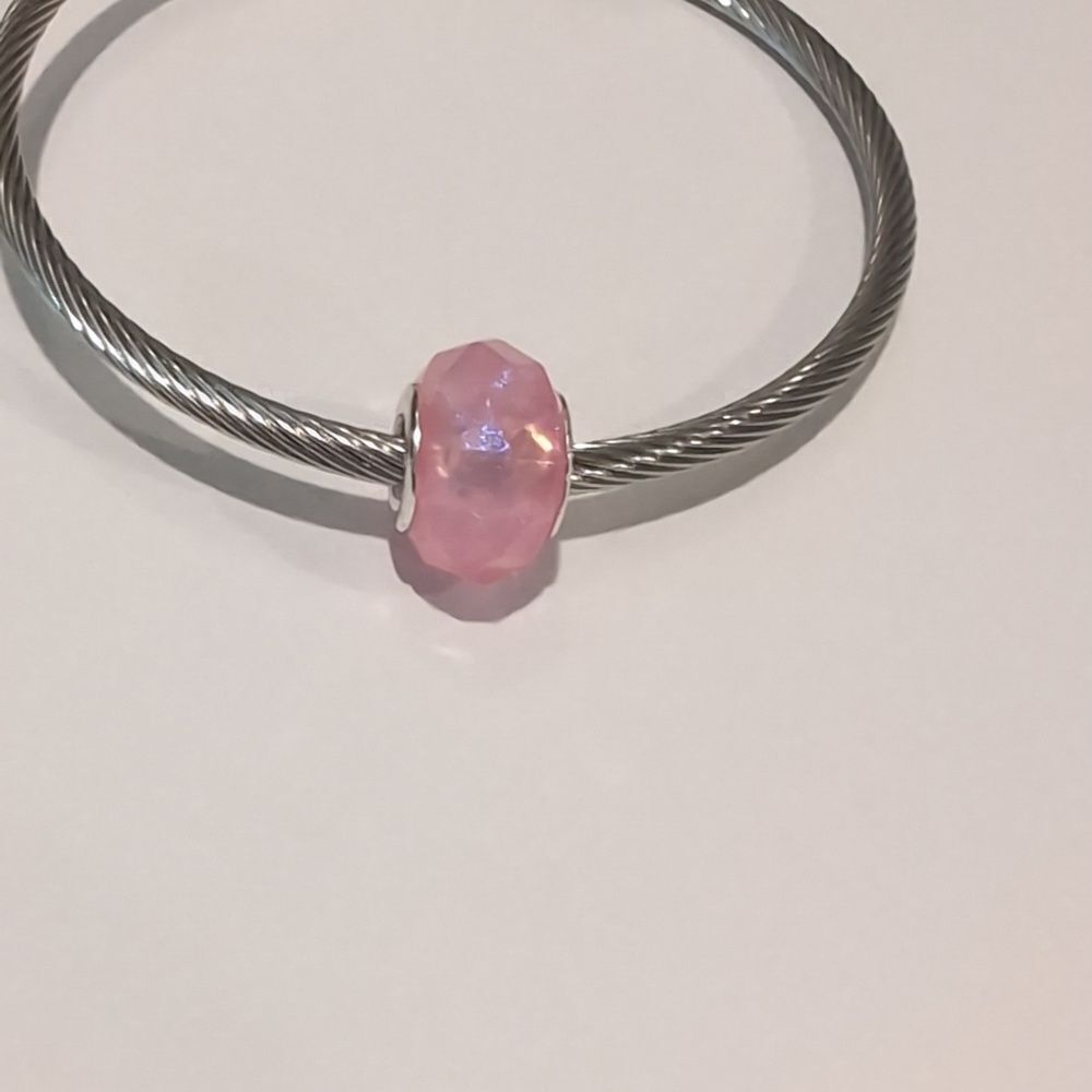 Silver Glittery Pink Faceted Charm‎ for Pandora Style